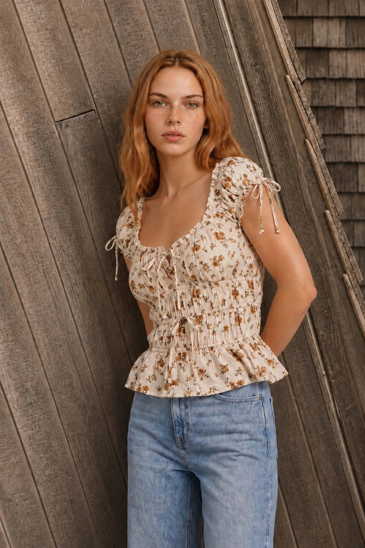 Floral Triple Tie Peplum Top