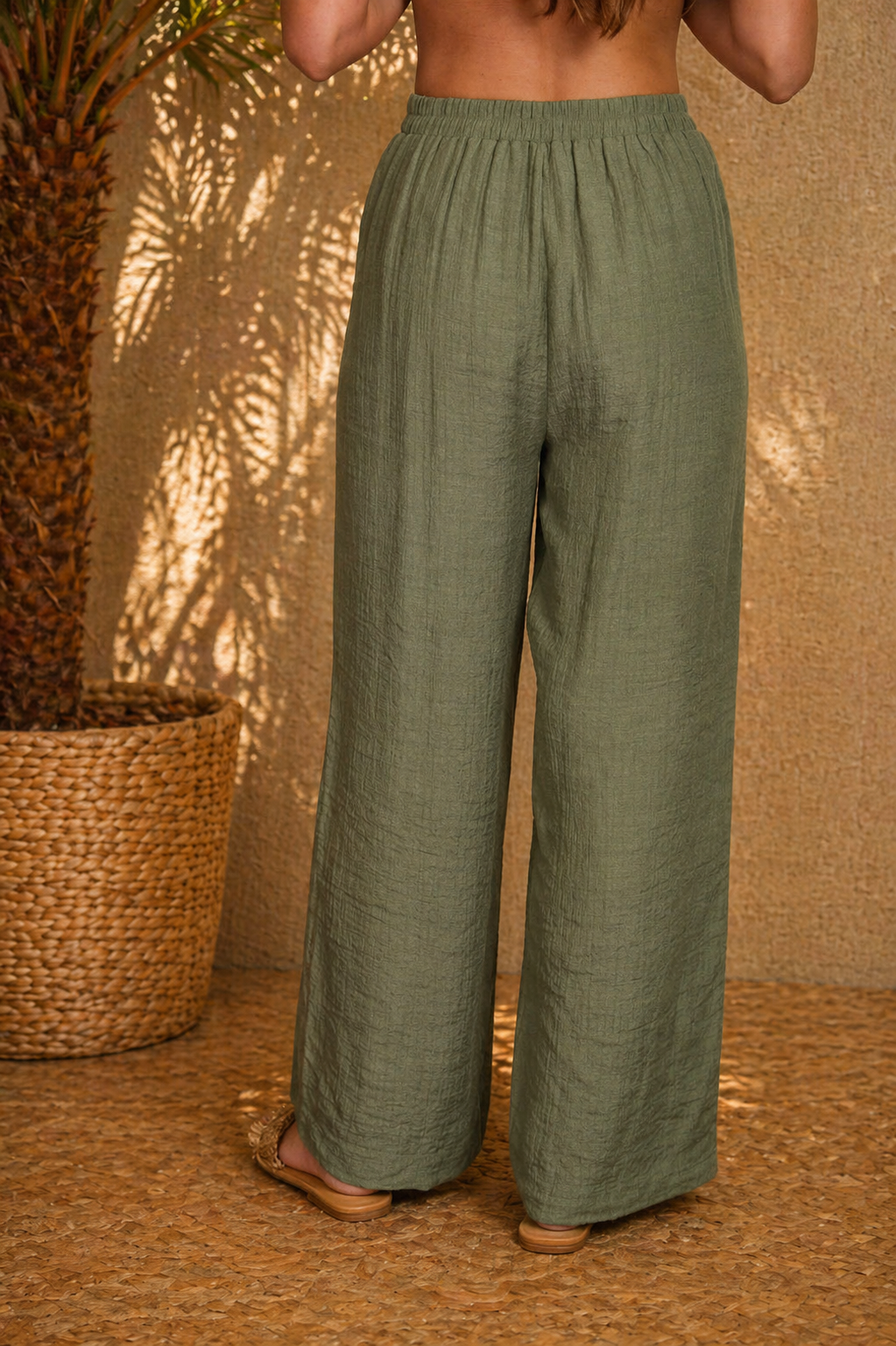Crinkle Knit Wide Leg Pants