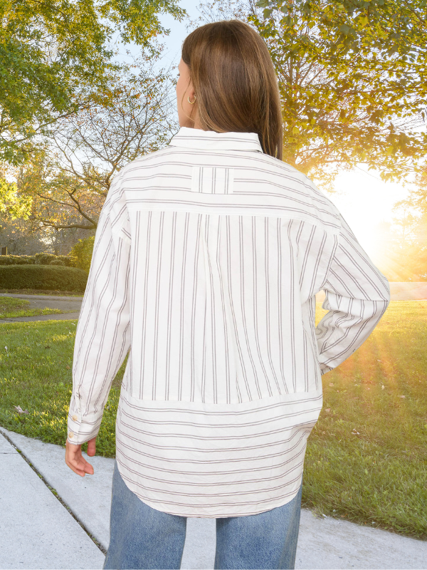 Striped Button-Down Shirt with Roll-Tab Sleeves