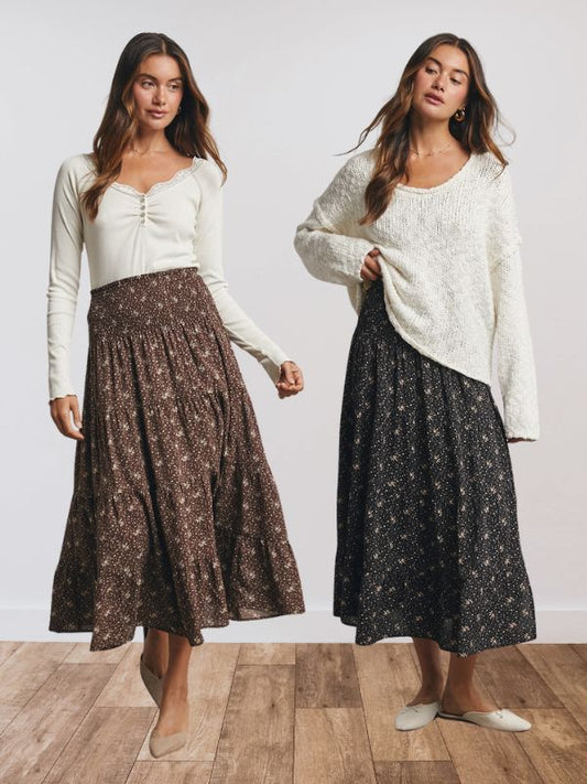 Floral Tiered Maxi Skirt- 2 Colors!