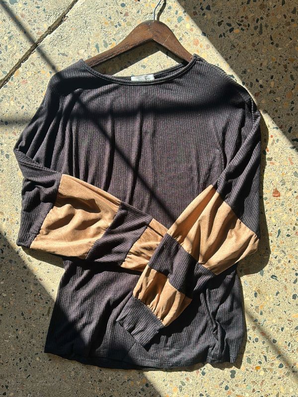 Dolman Sleeve With Suede Contrasting Top