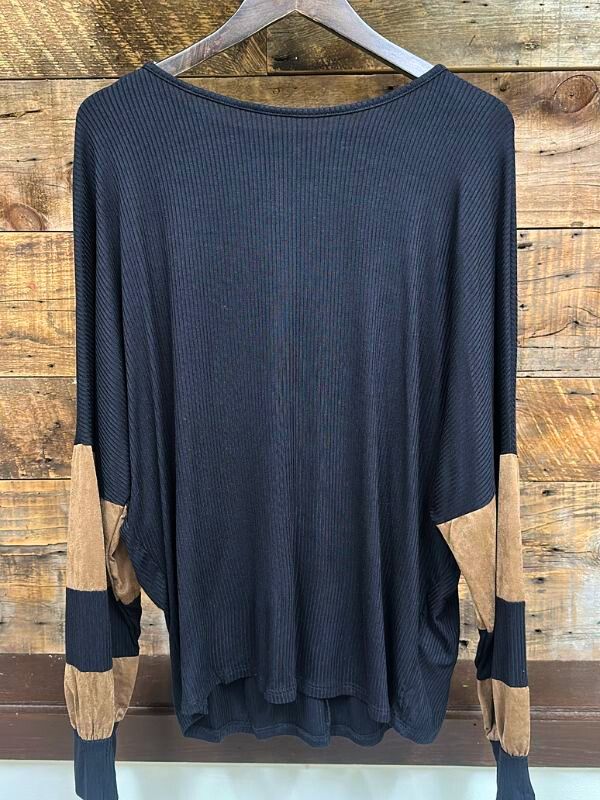 Dolman Sleeve With Suede Contrasting Top