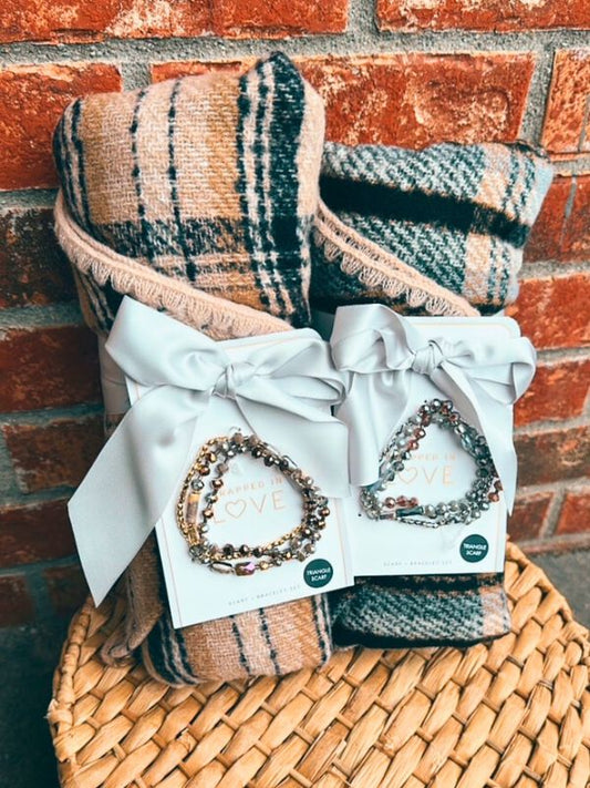 Plaid Triangle Wrap + Bracelet Set