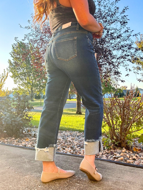 Zenana Cuffed or Uncuffed Distressed Hem Jeans