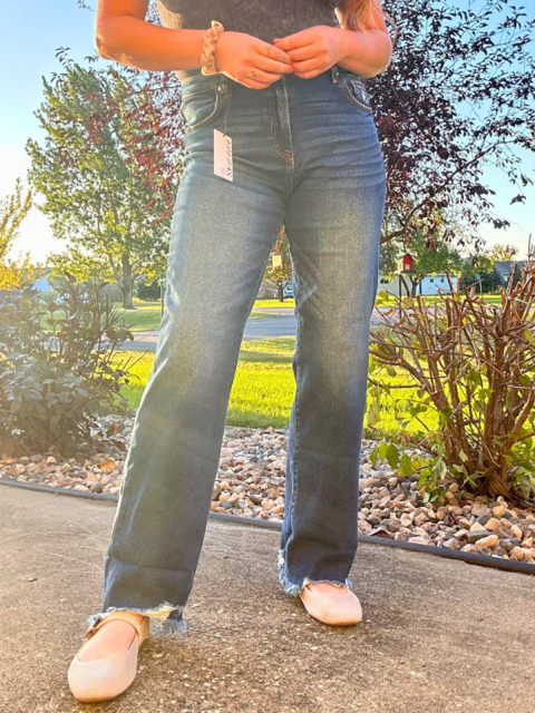 Zenana Cuffed or Uncuffed Distressed Hem Jeans
