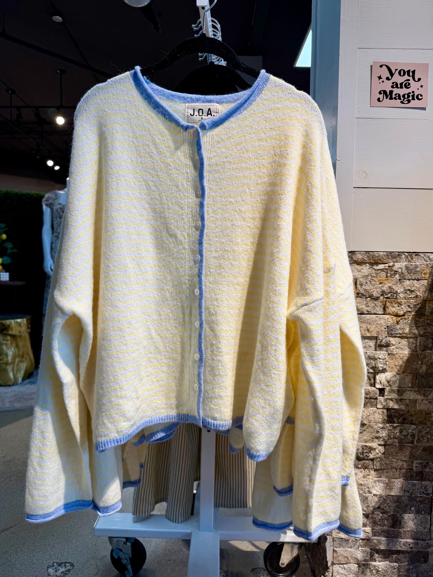 Raw Edge Stripe Cardigan Sweater