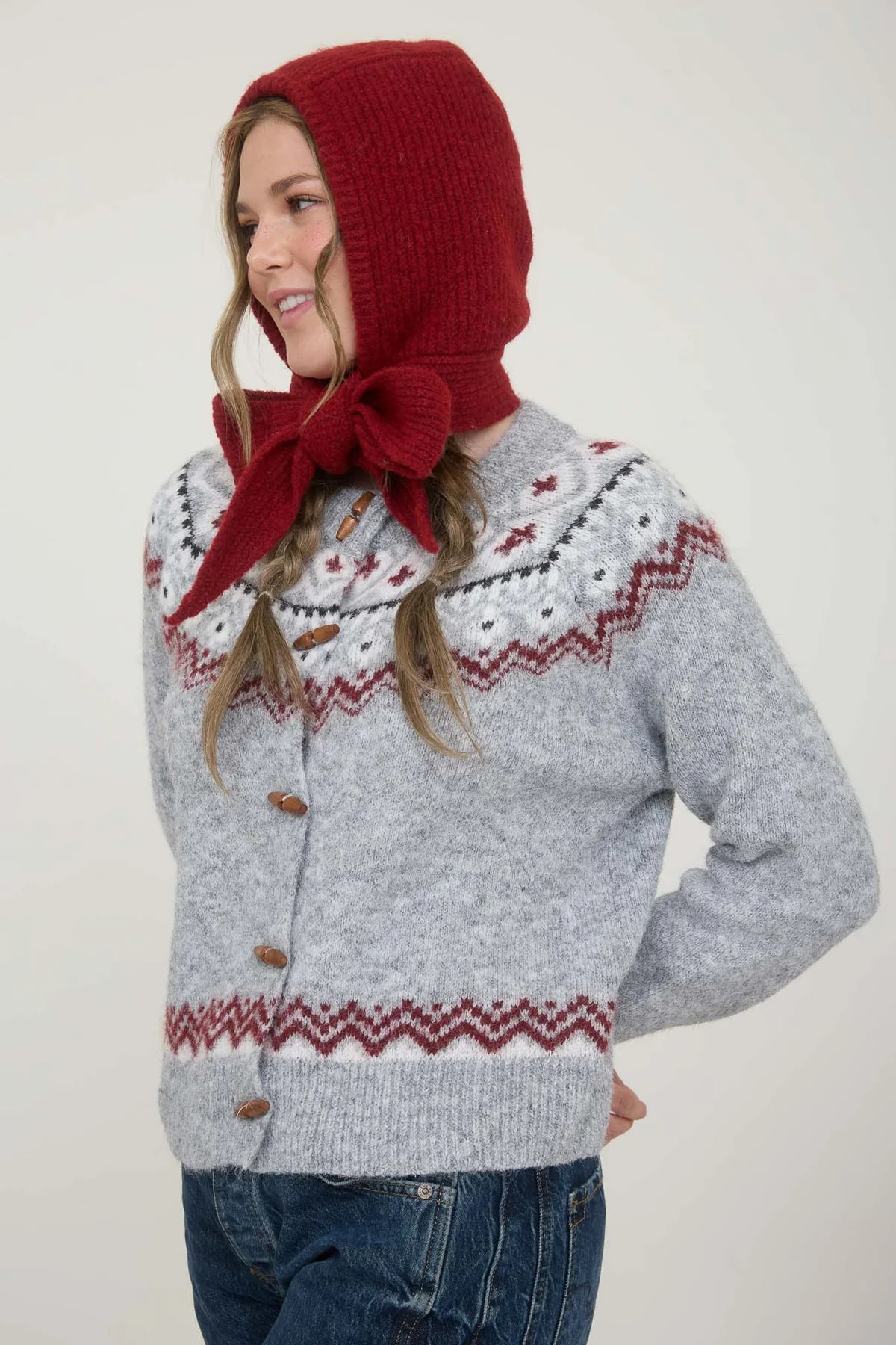 Winter Fair Isle Toggle Knit Sweater