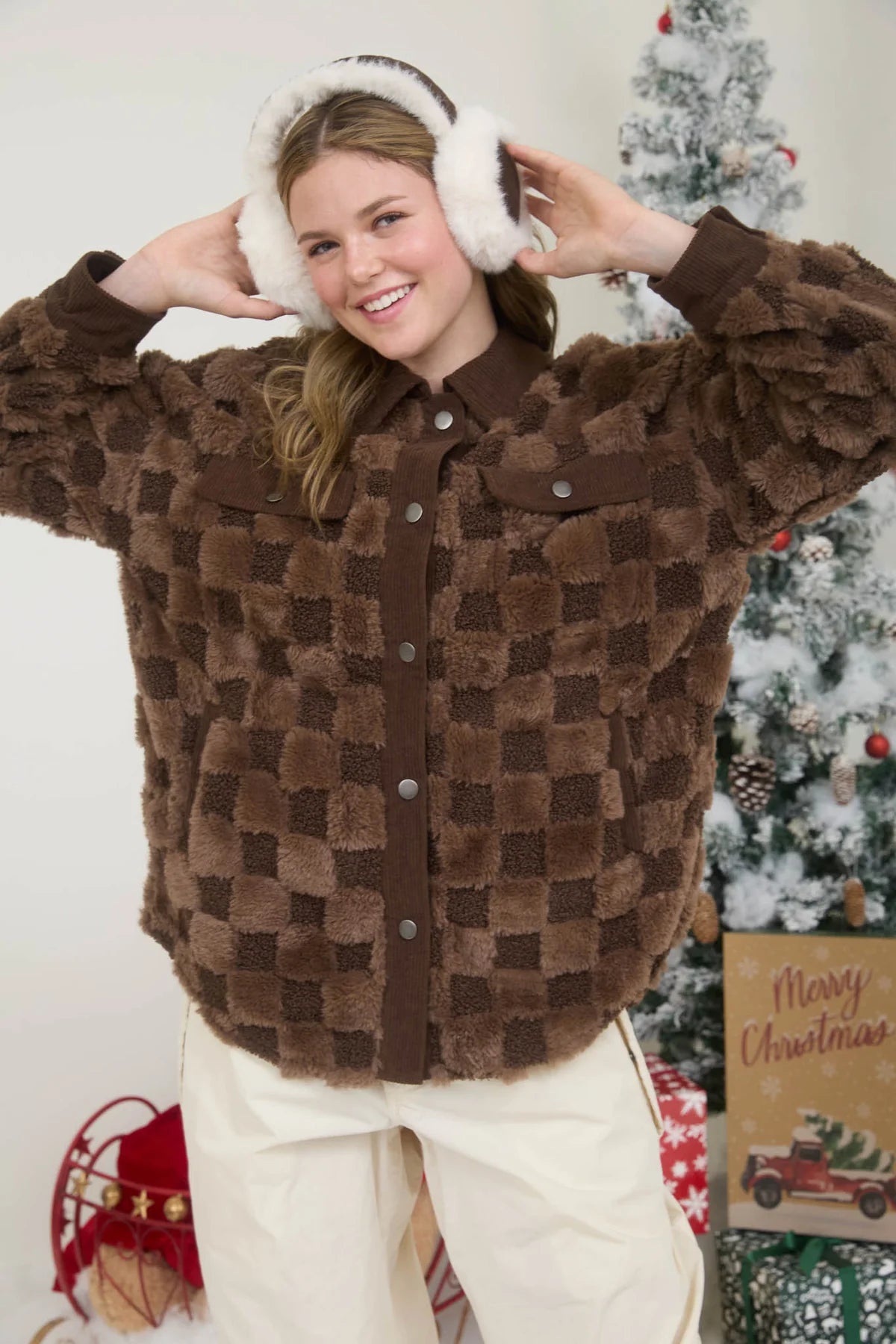 Checkered Faux Fur Shacket- 2 Colors!