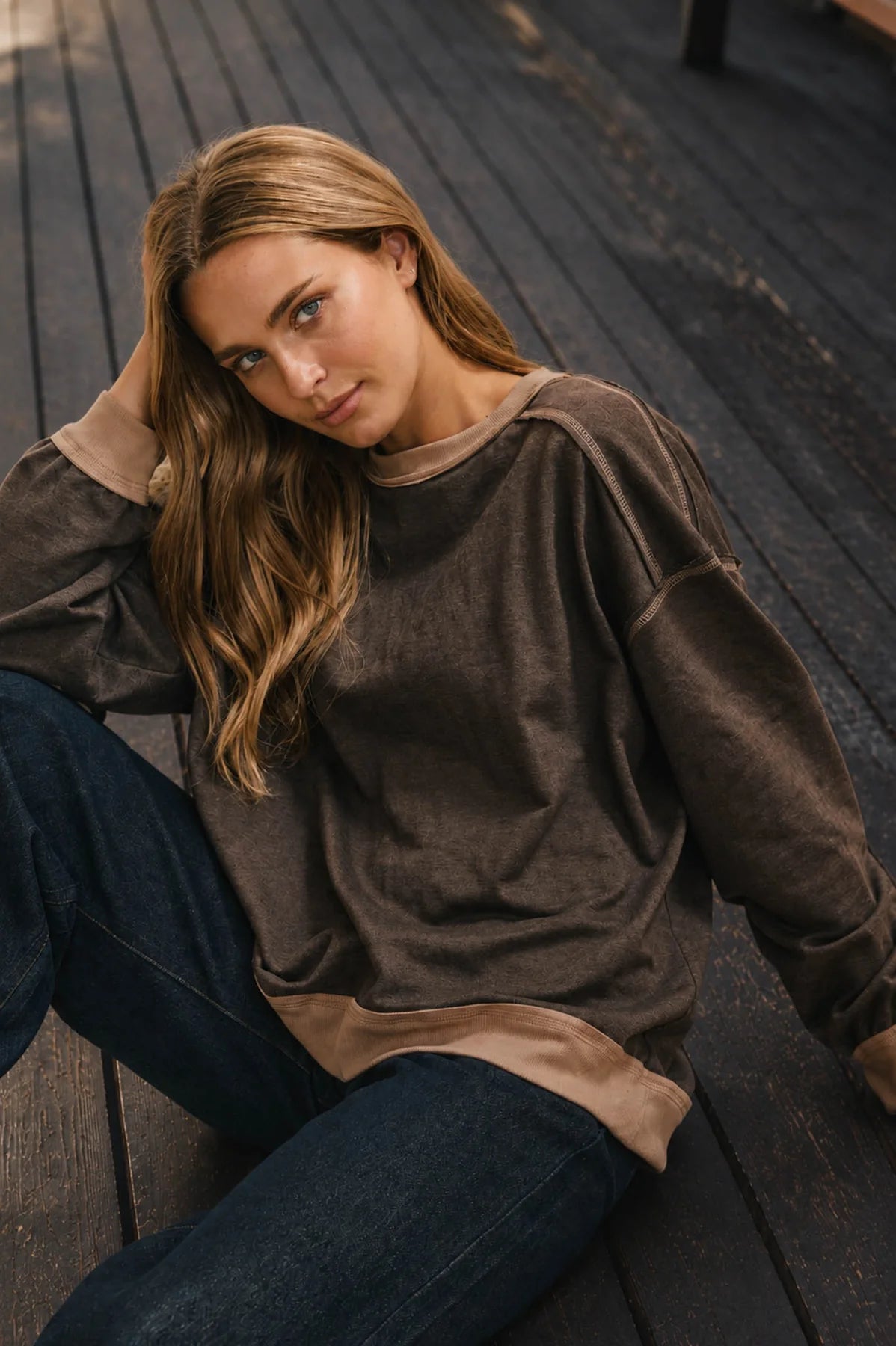 Contrast Rib Relaxed Knit Top