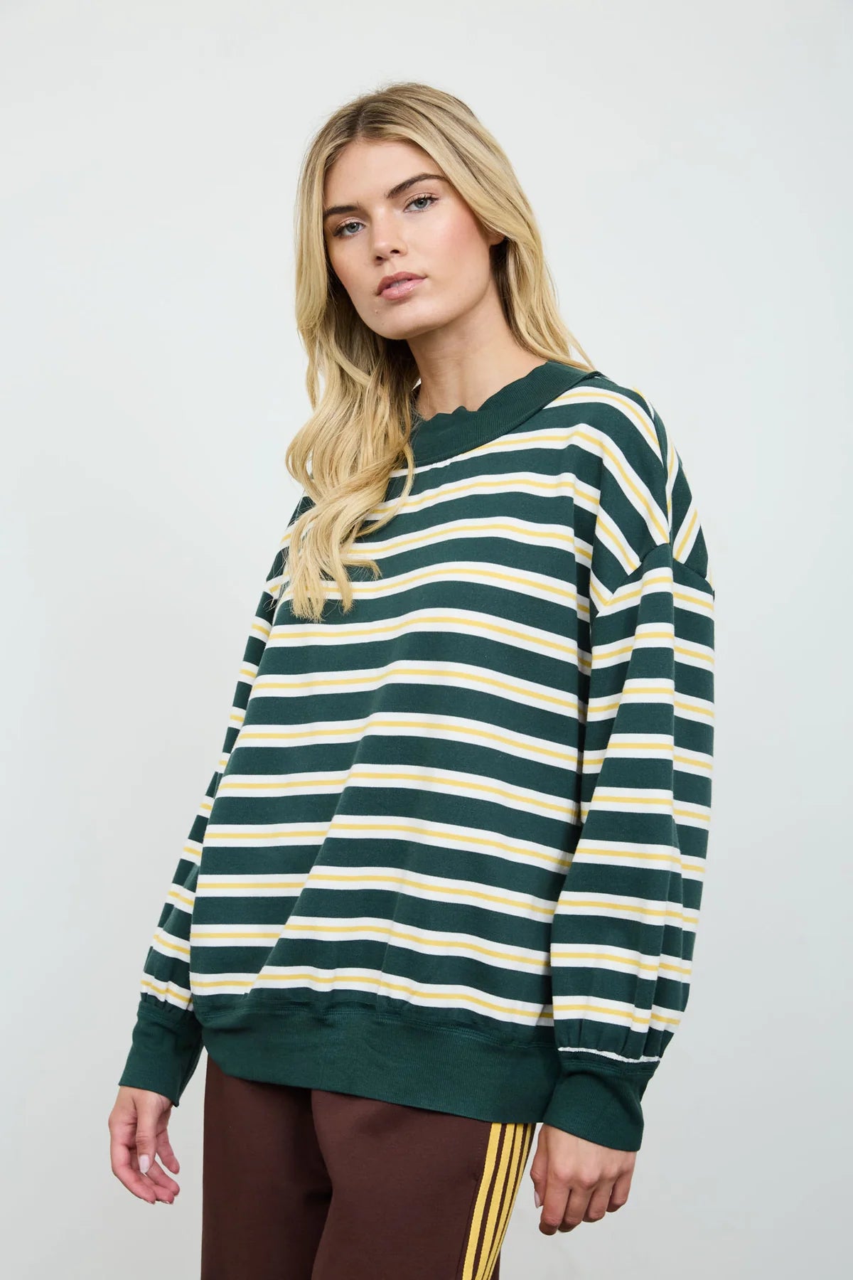 Striped Contrast Trim Long Sleeve Top