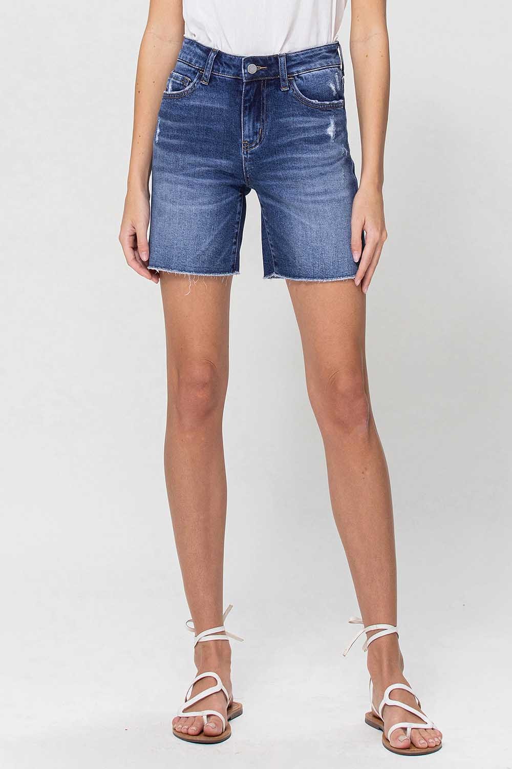 Mid Rise Midi Denim Shorts