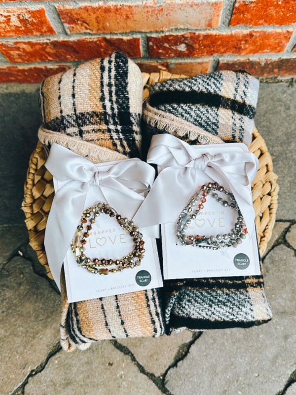 Plaid Triangle Wrap + Bracelet Set