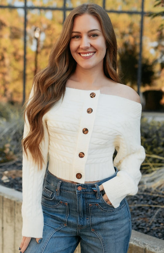 Off Shoulder Button Down Top