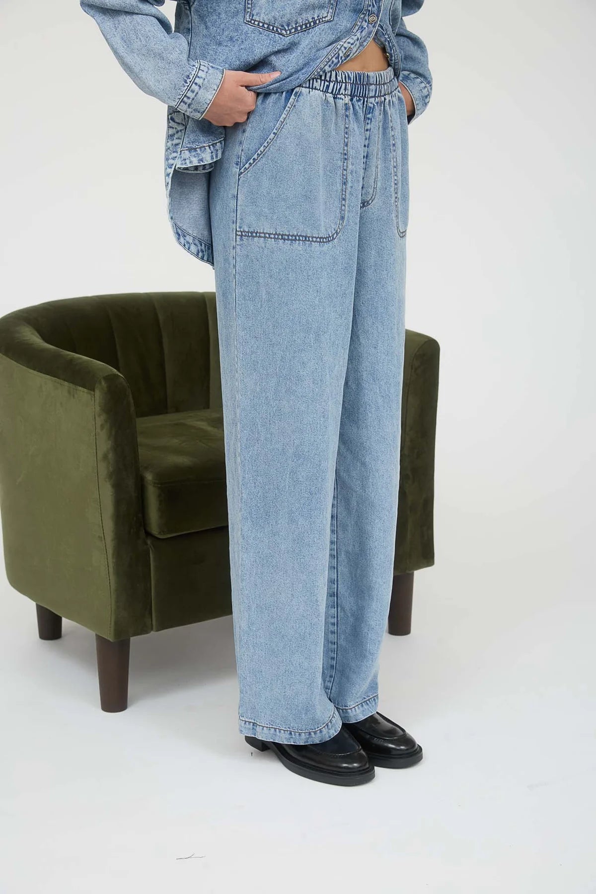 Washed Chambray Wide Leg Pants