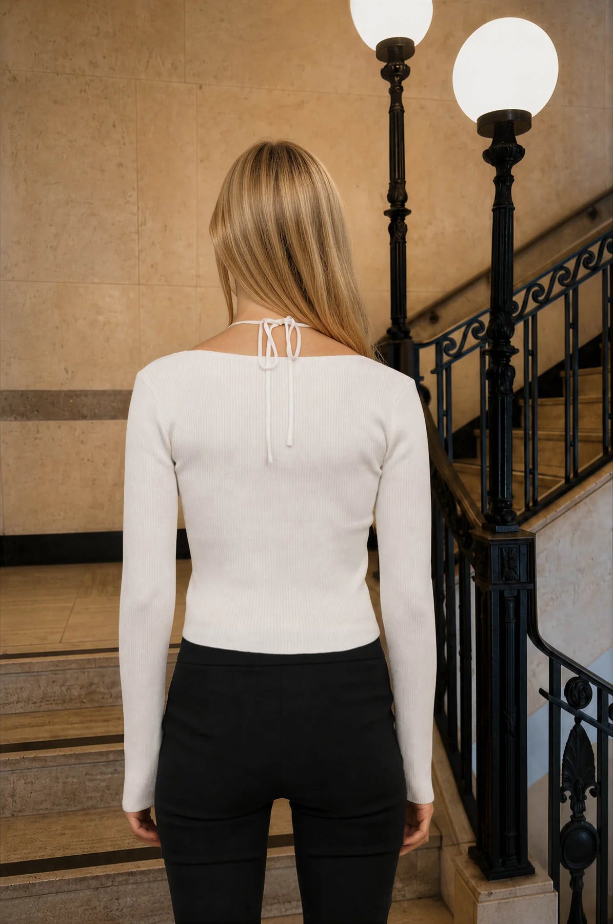 Lace Halter V-Neck Sweater