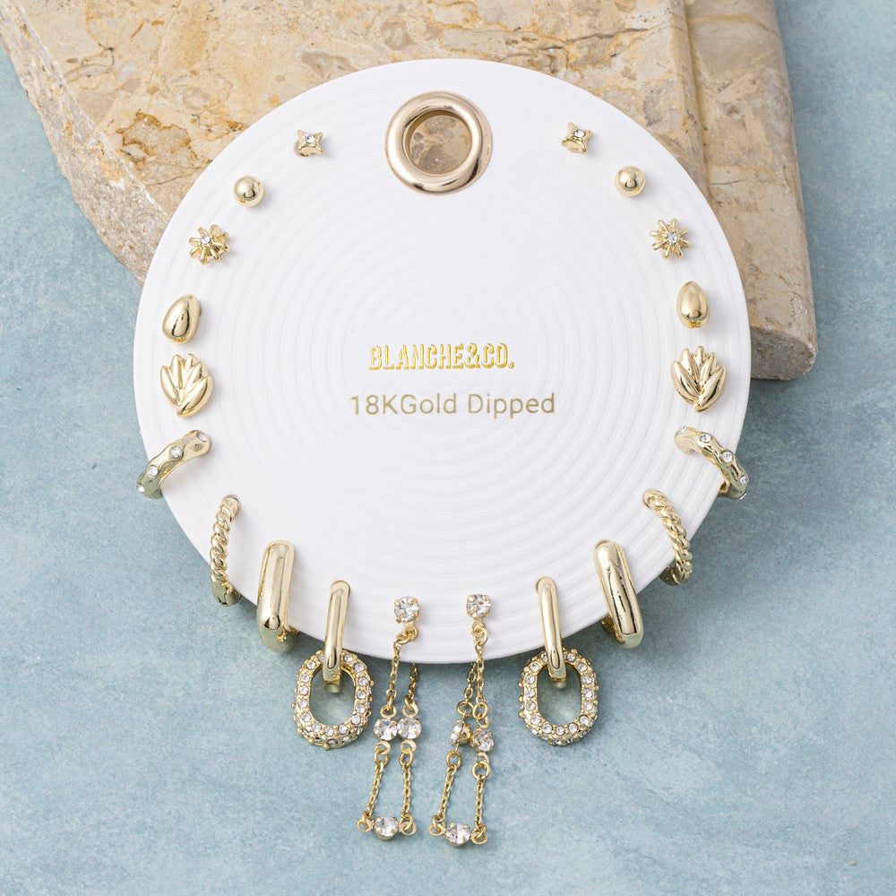 18K Gold Dipped Pavé Link 10 Pair Earring Set