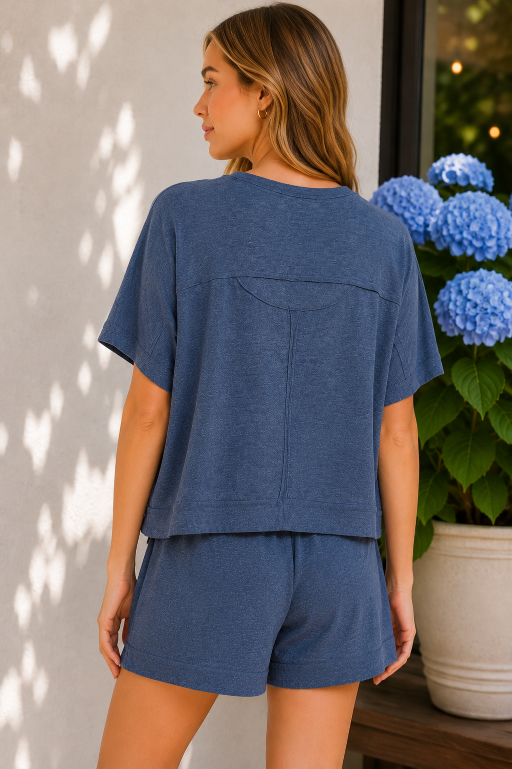Exposed Seam Cotton Shorts Set
