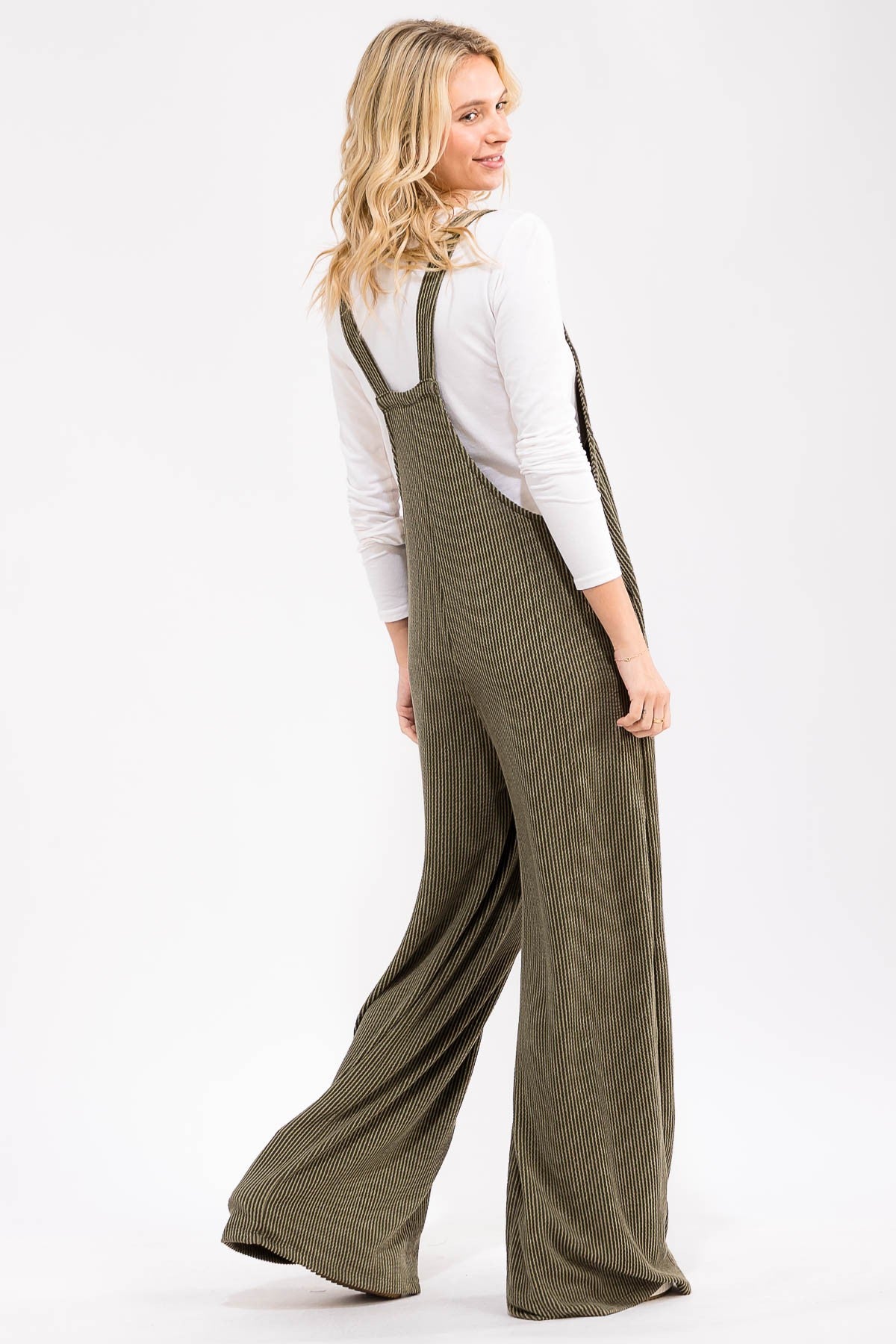 Wide Leg Ribbed Overalls