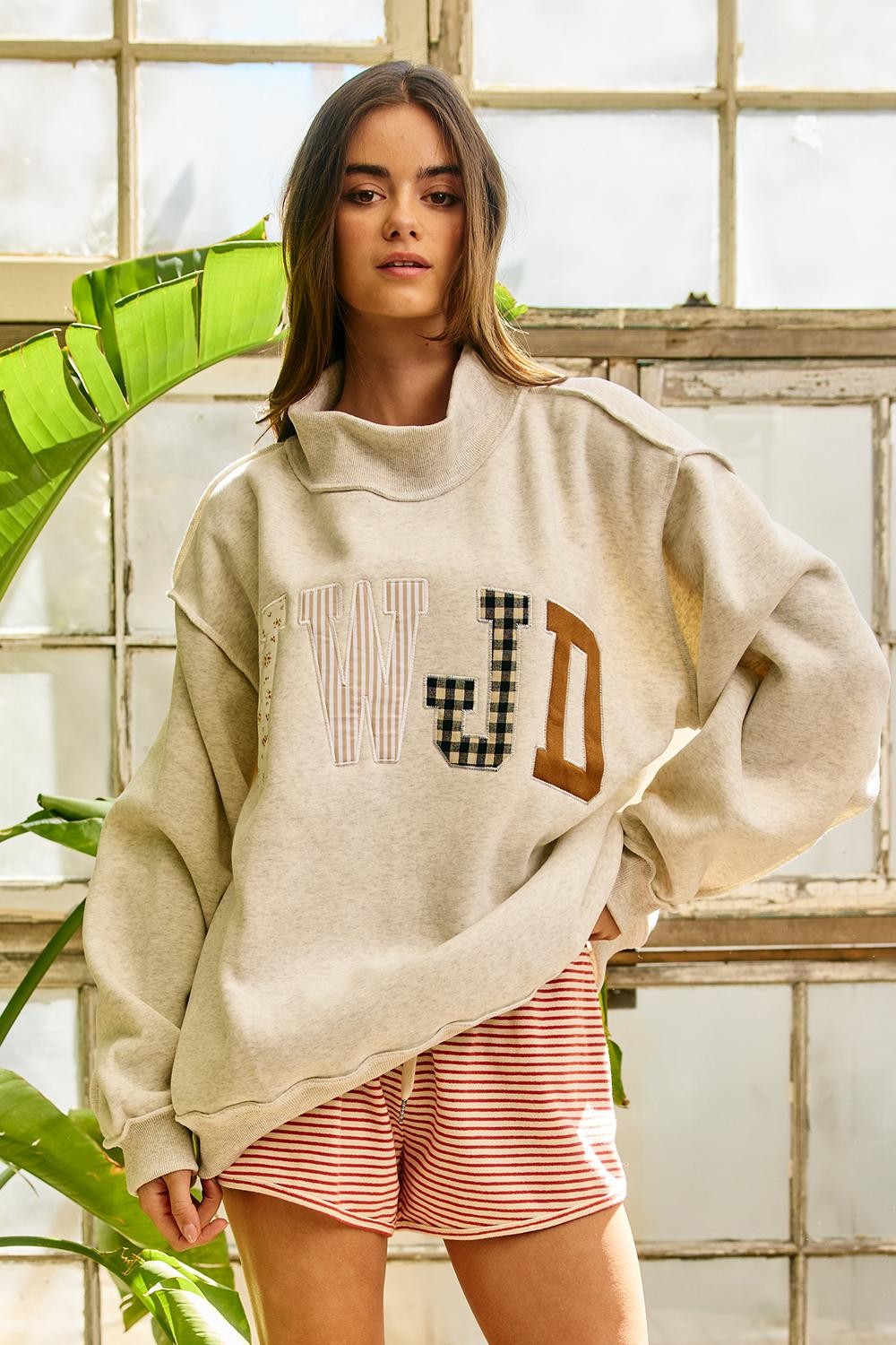 WWJD Embroidered Oversized Sweatshirt