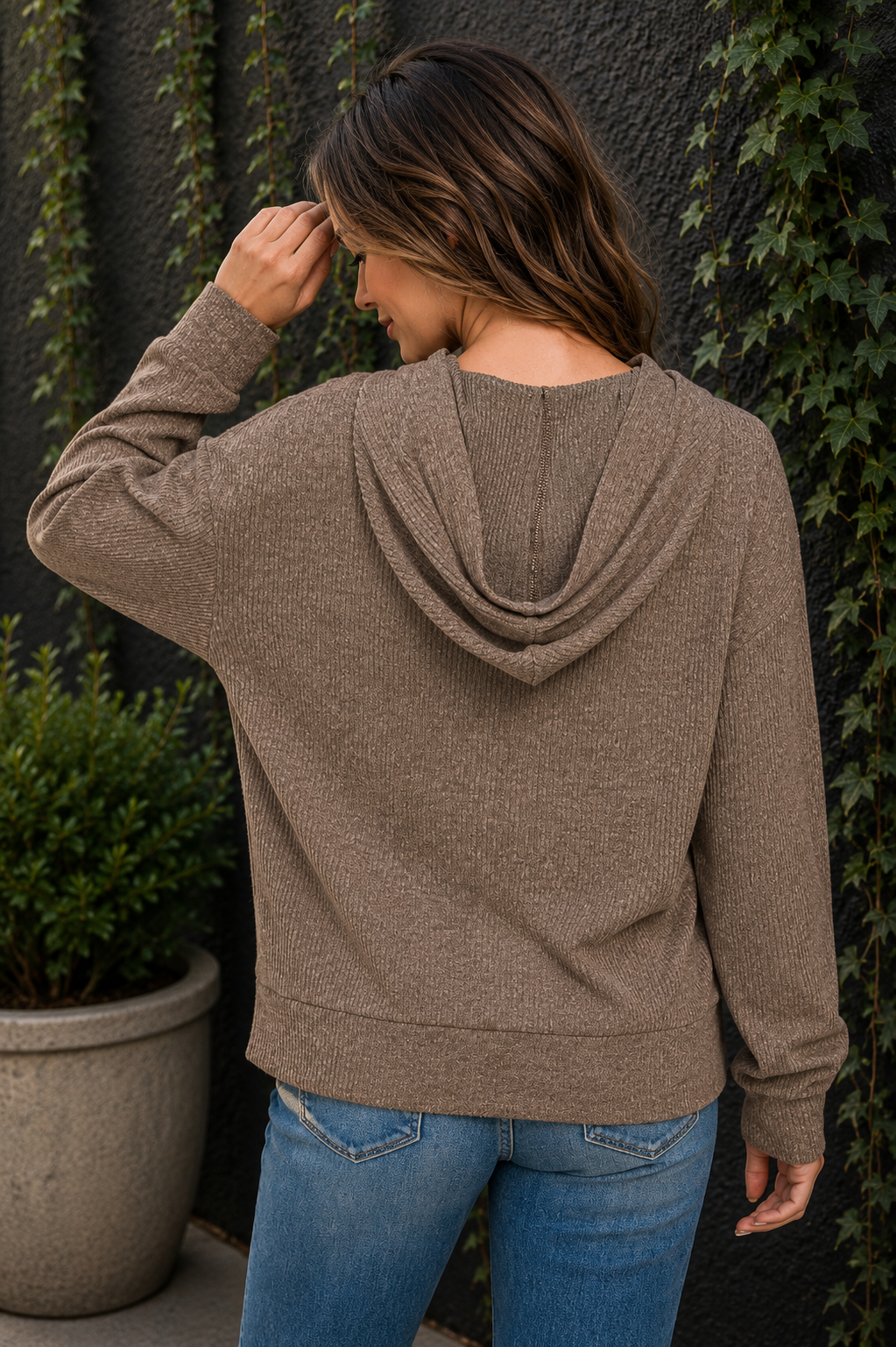 Brushed Ribbed Hacci Hoodie