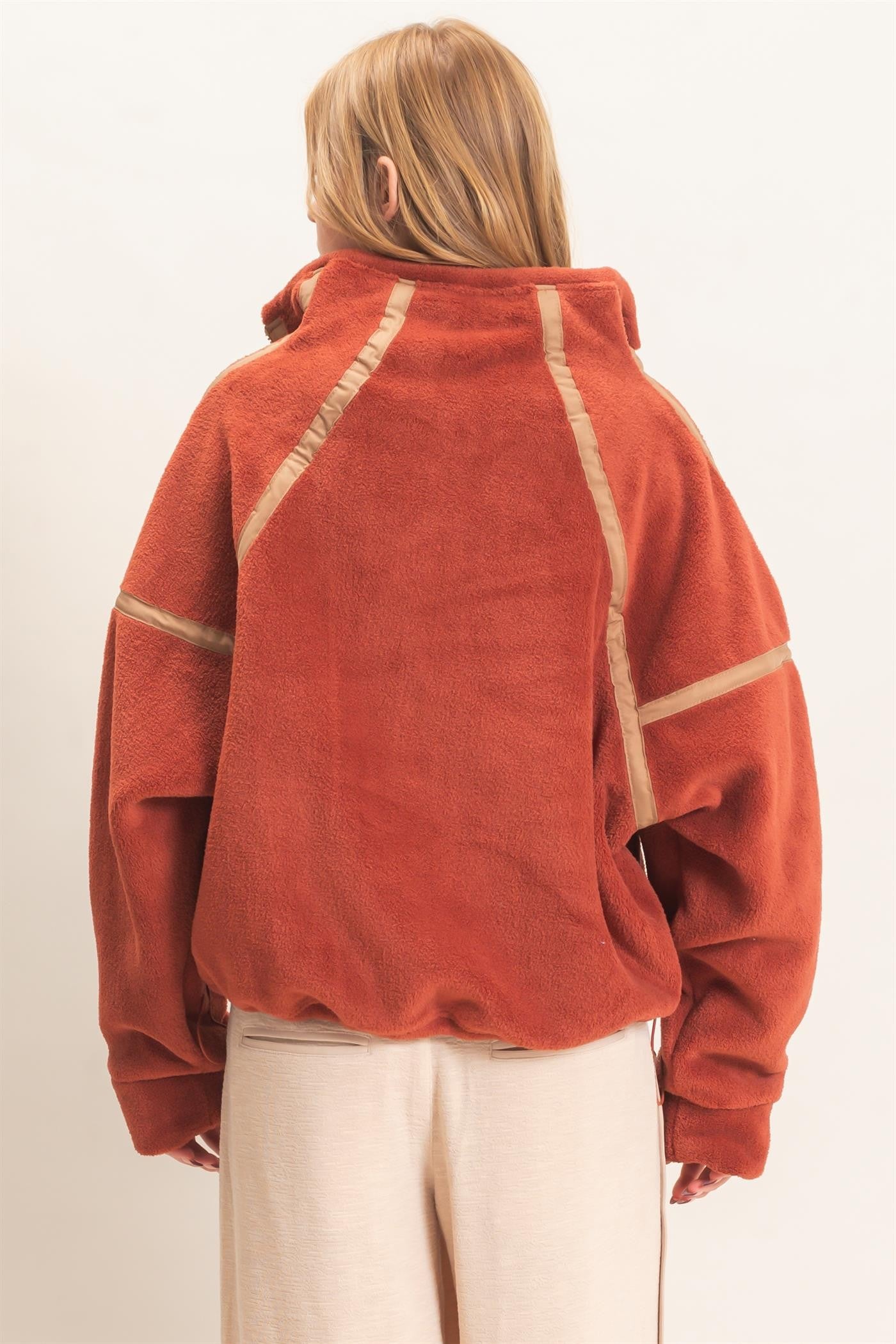 Contrast Trim Fleece Half Zip Pullover