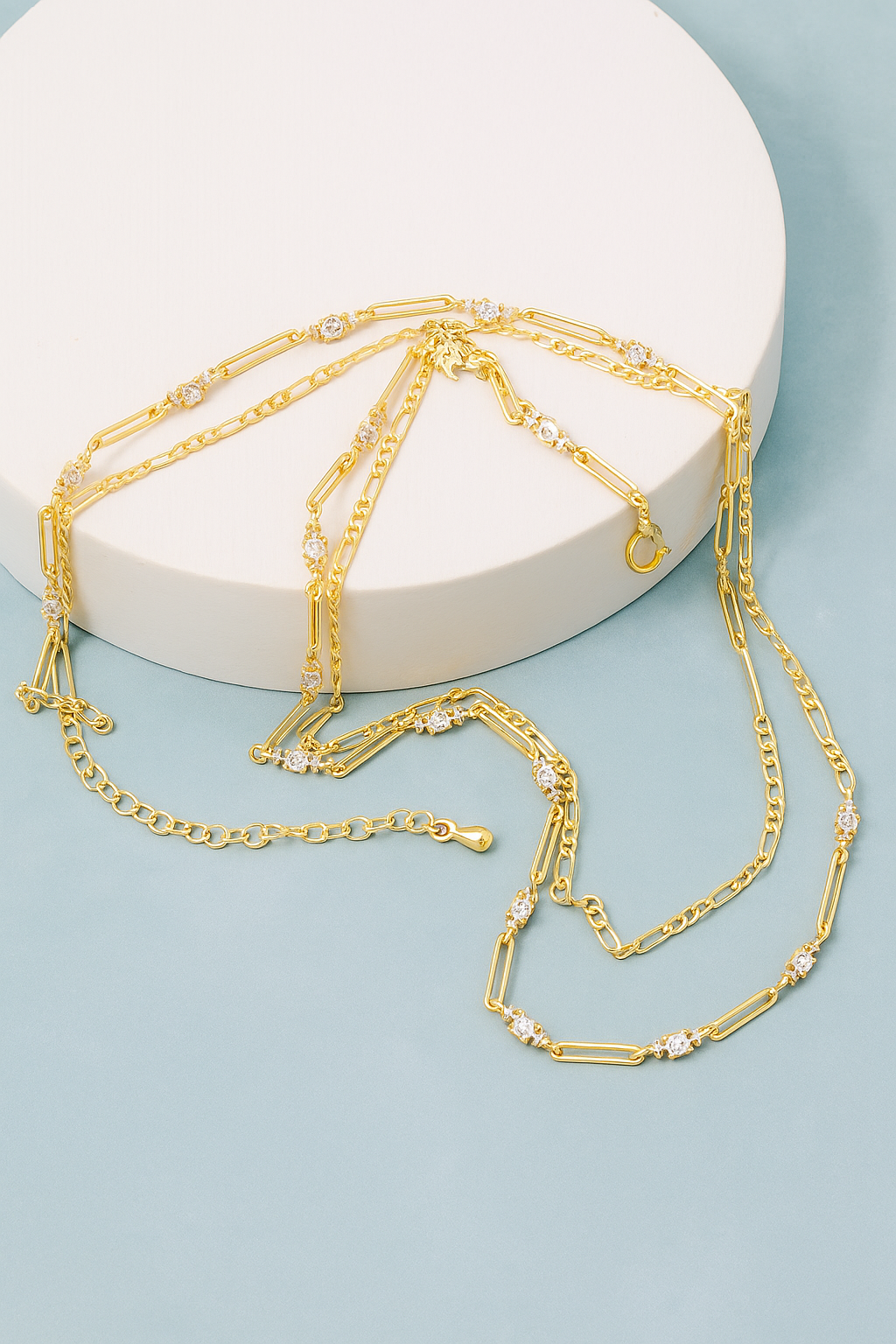 Gold Dipped Cz Station Gems Chain Necklace