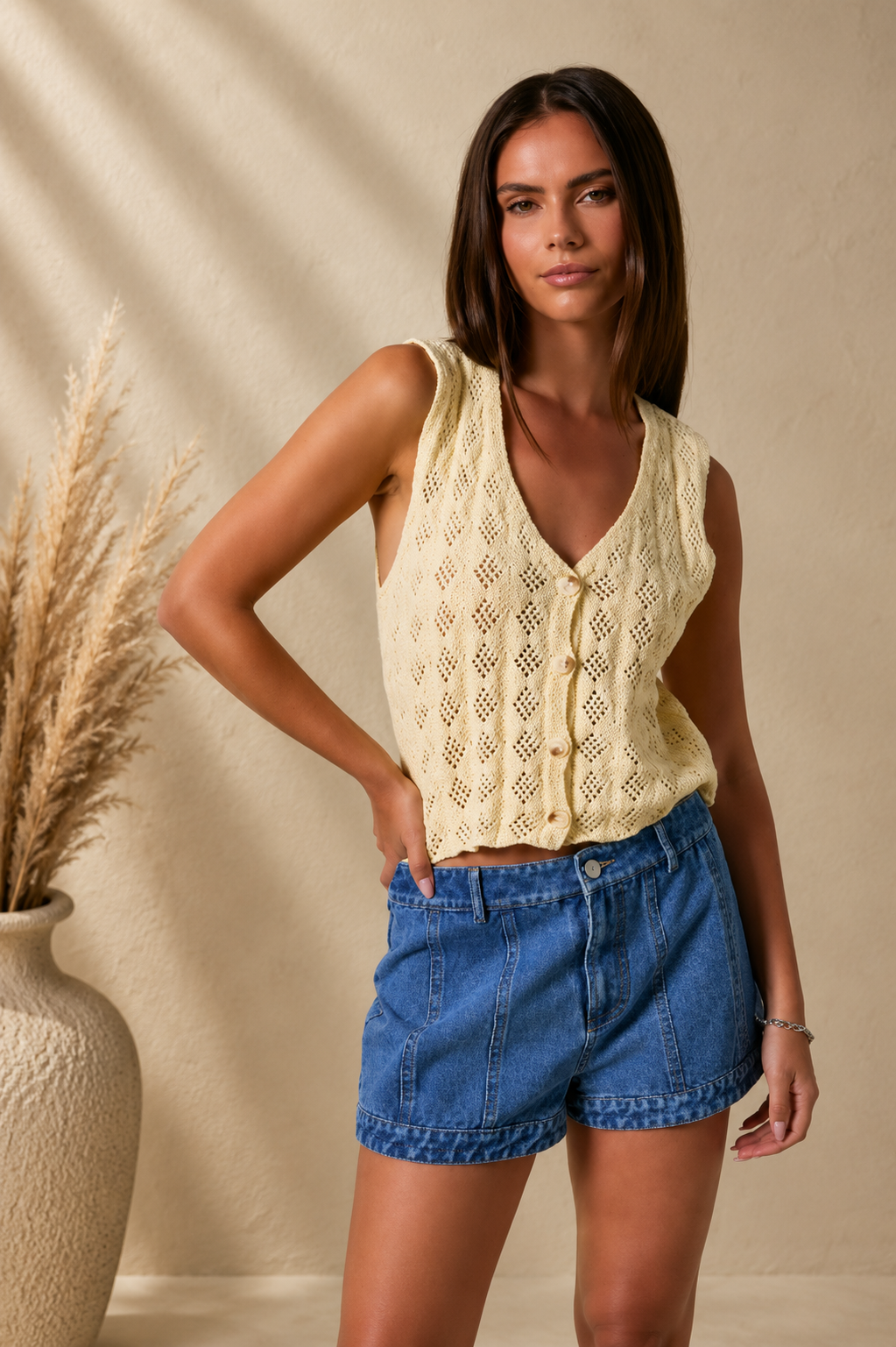 Crochet Knit Vest Cardigan