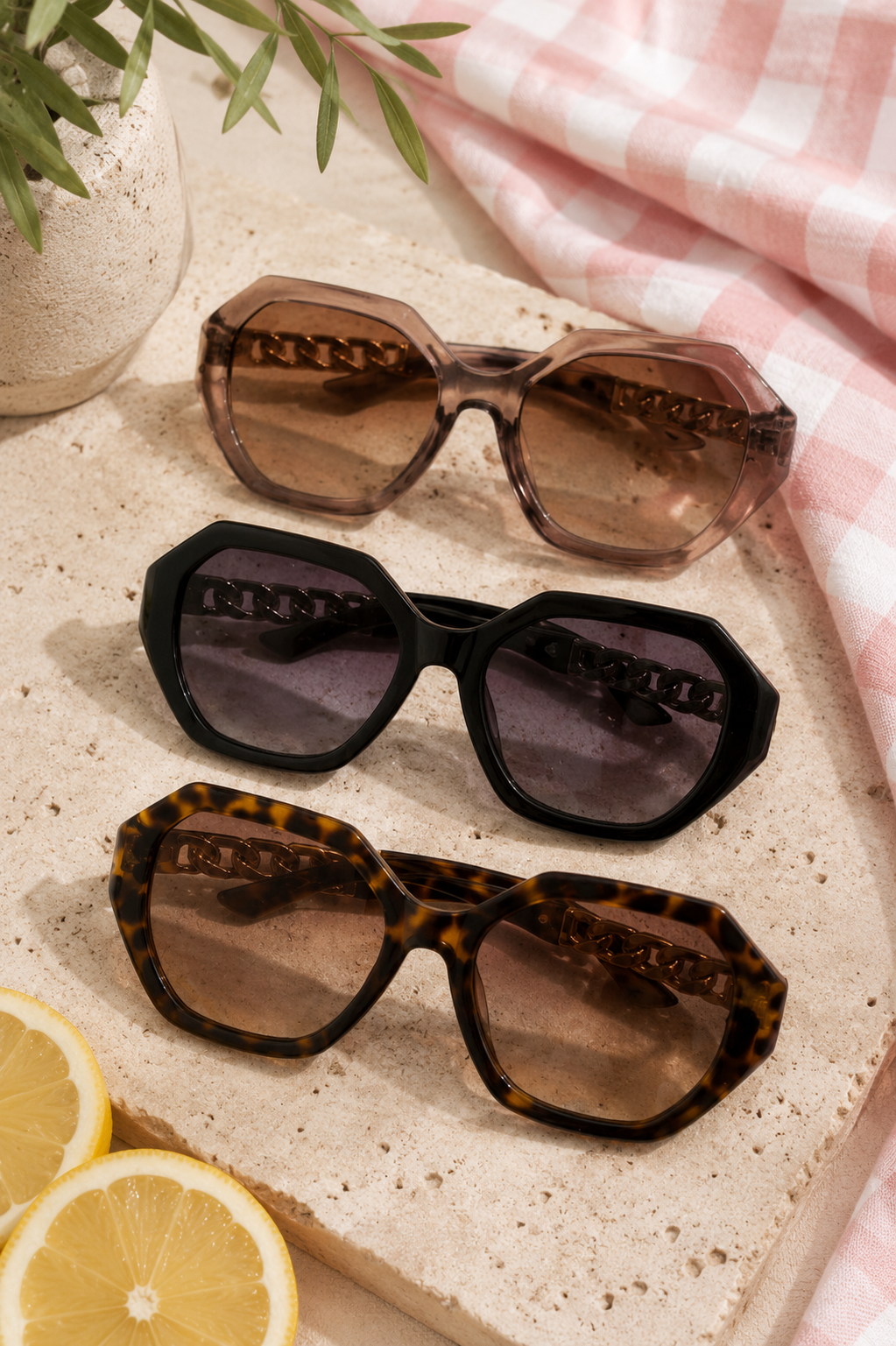 Chain Detail Hexagon Sunglasses