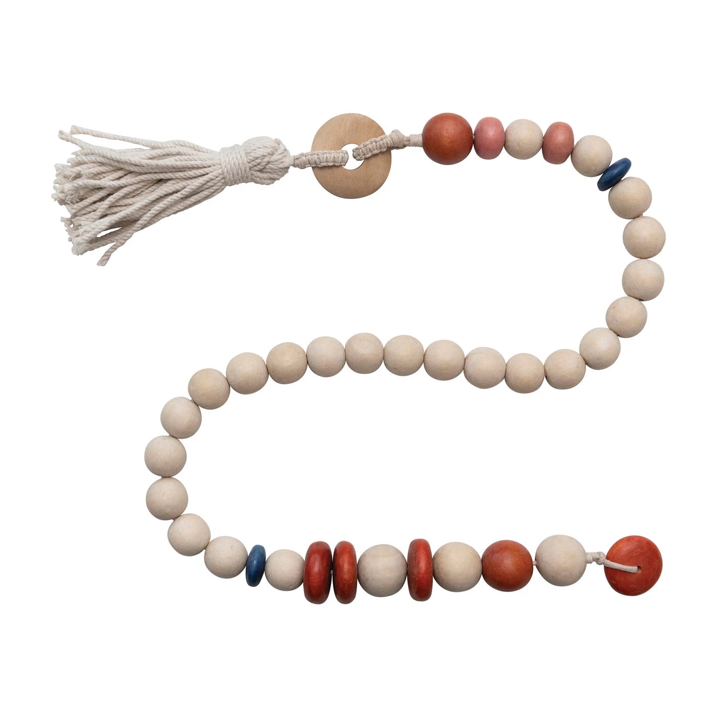 Wood Bead Garland with Cotton Tassel
