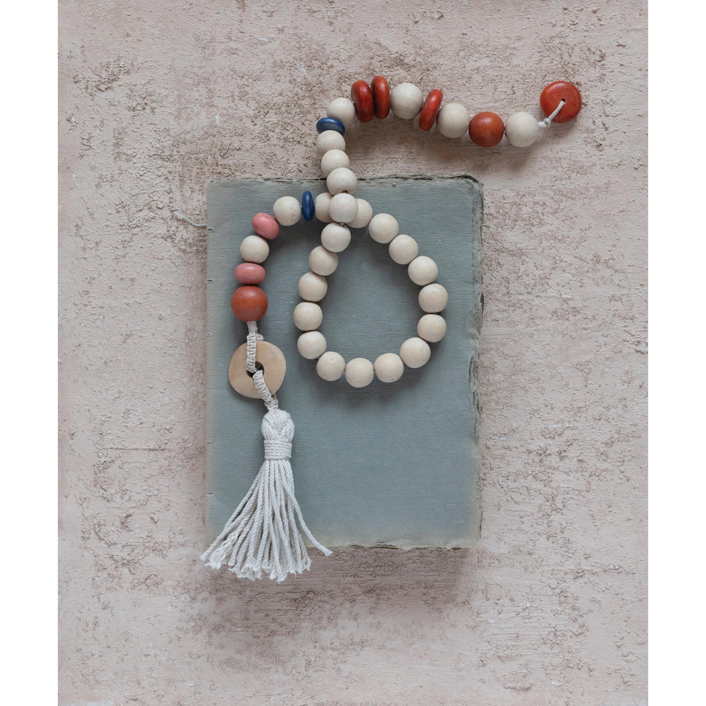 Wood Bead Garland with Cotton Tassel