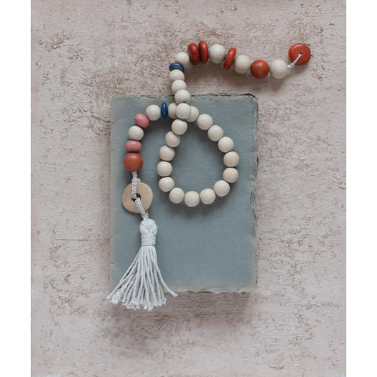 Wood Bead Garland with Cotton Tassel