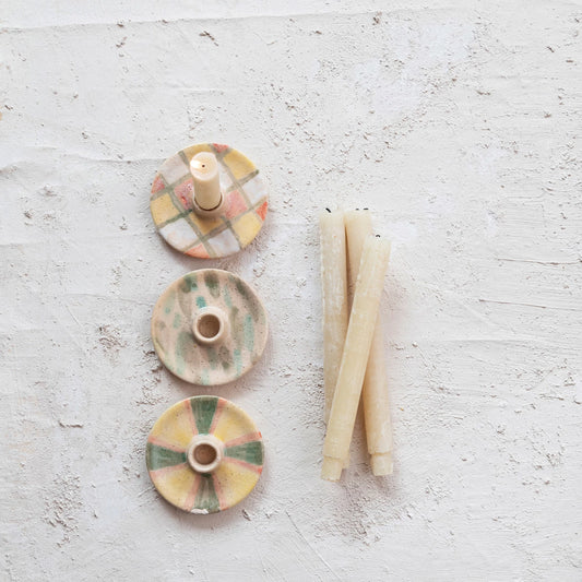 Hand-Painted Terra-cotta Taper Holder, 3 Styles (Each One Will Vary)