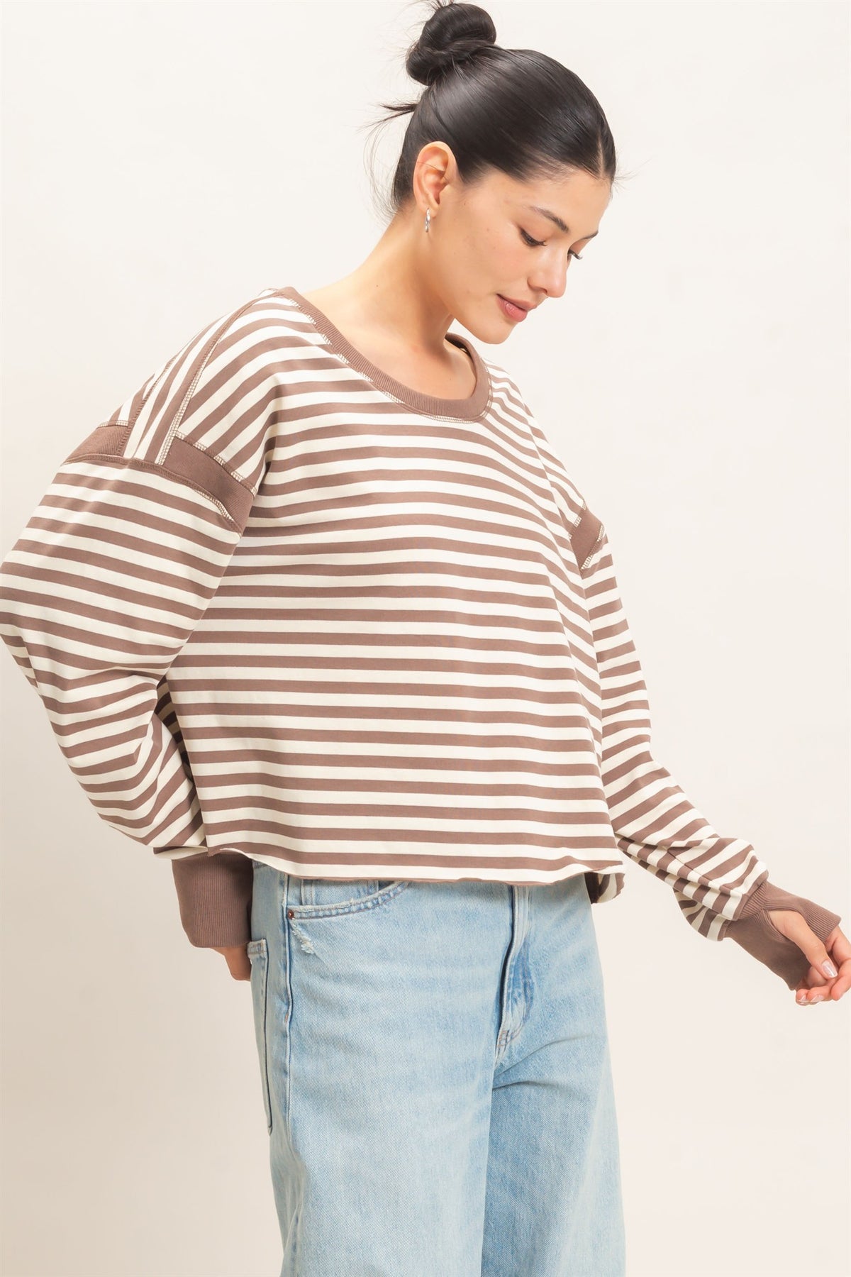 Relaxed Stripe Cropped Knit Top