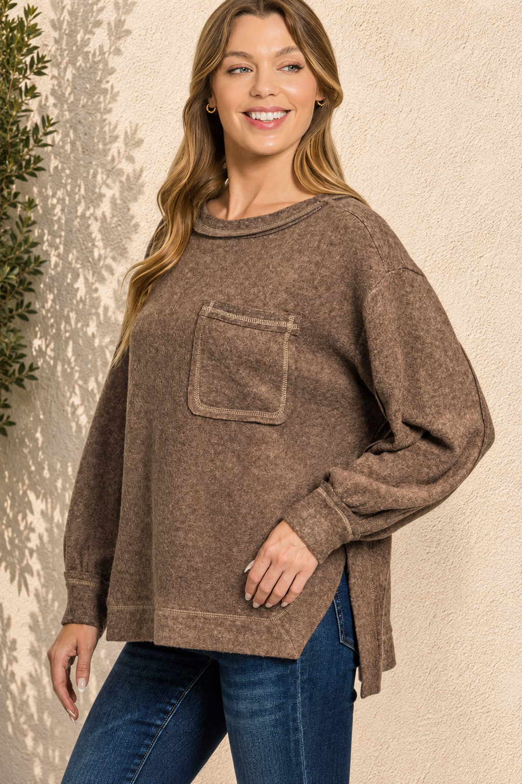 Brushed Hacci Hi-Low Sweater