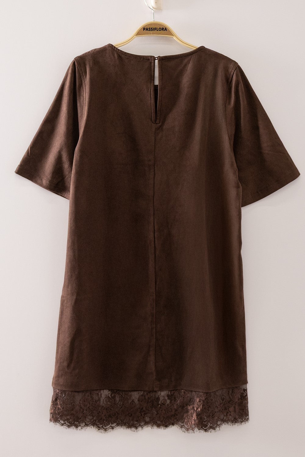 Faux Suede Lace Trim Dress