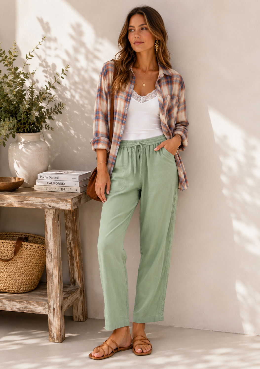 Crochet Trim Linen Pants