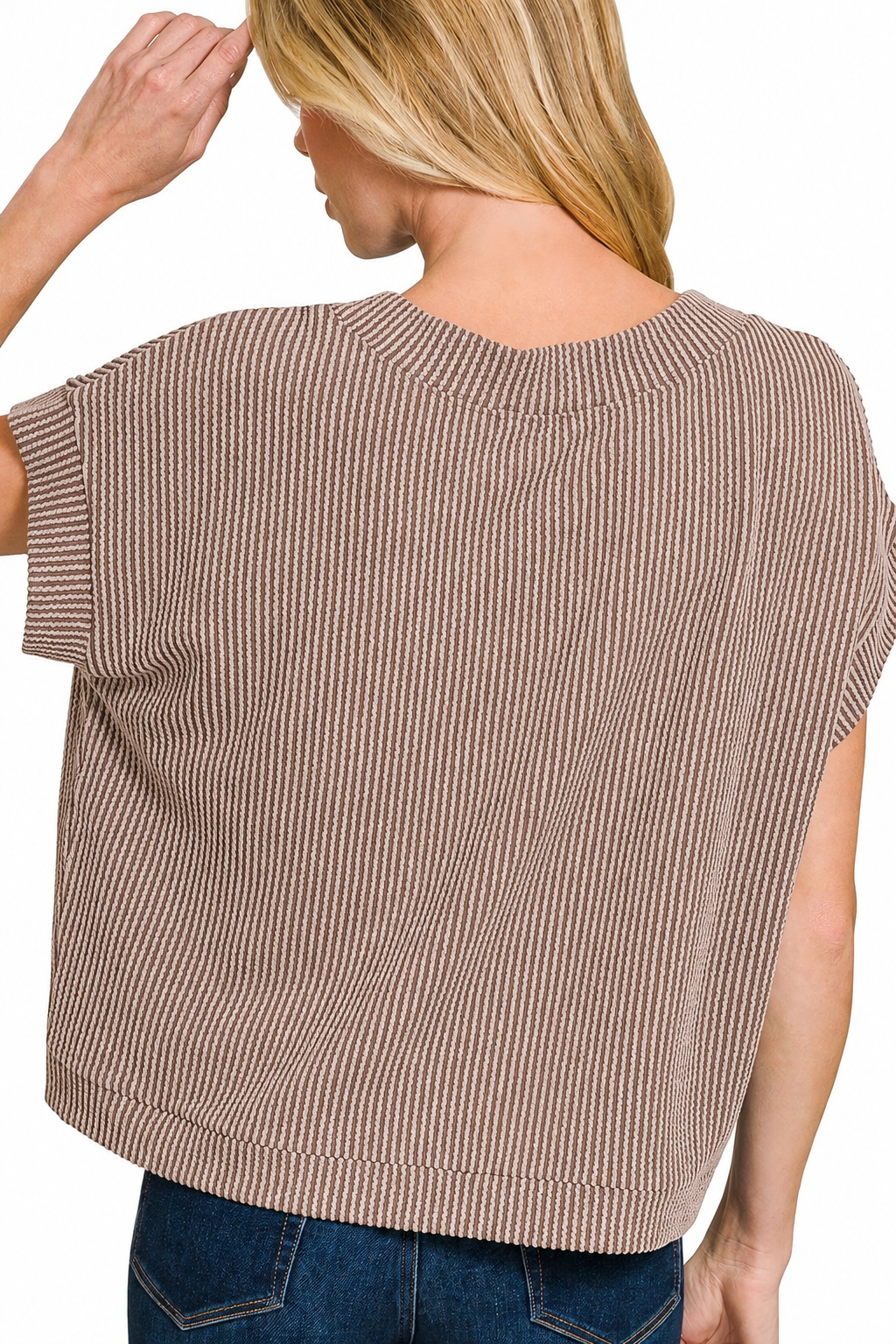 Raised Rib Cap Sleeve Top