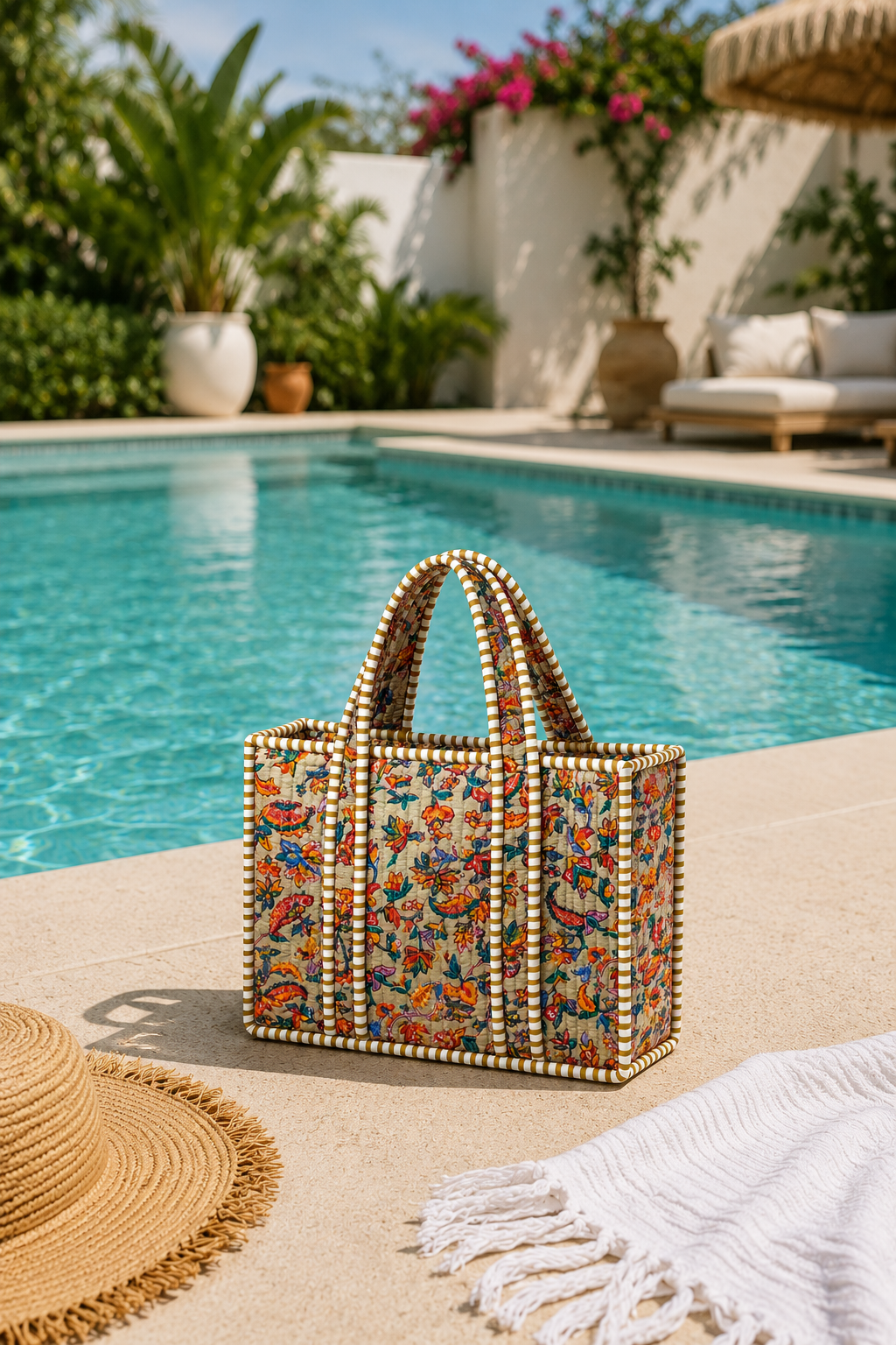 Mini Multi Brown Quilted Cotton Mini Tote Bag