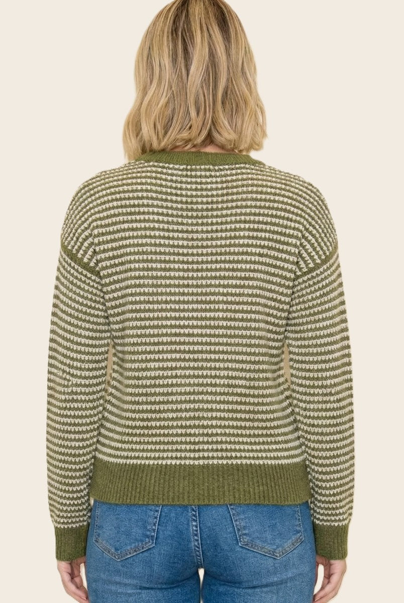 Two-Tone Waffle Stripe Sweater
