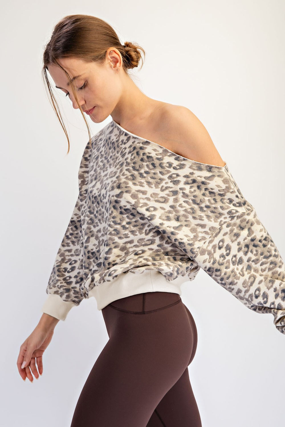 Animal Print Asymmetrical Neckline Top