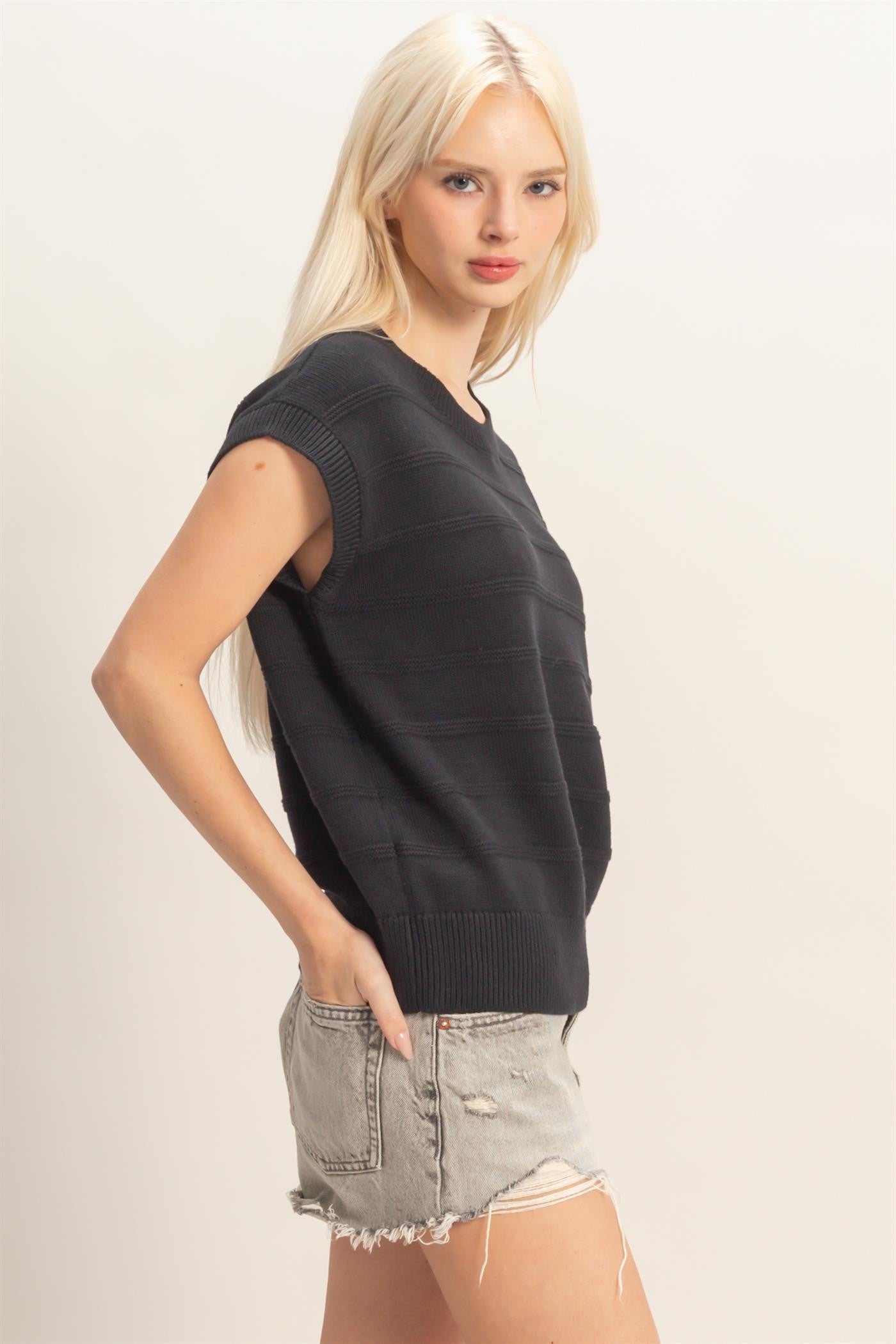 Textured Stripe Dolman Knit Top