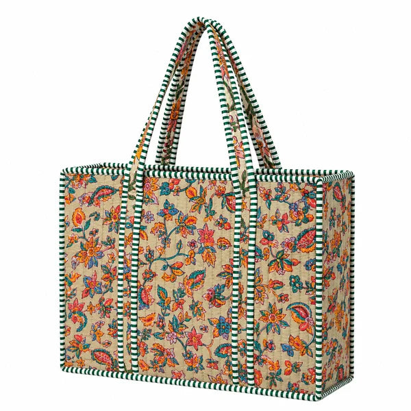 Large Multi Brown Quilted Cotton Travel Tote Bag