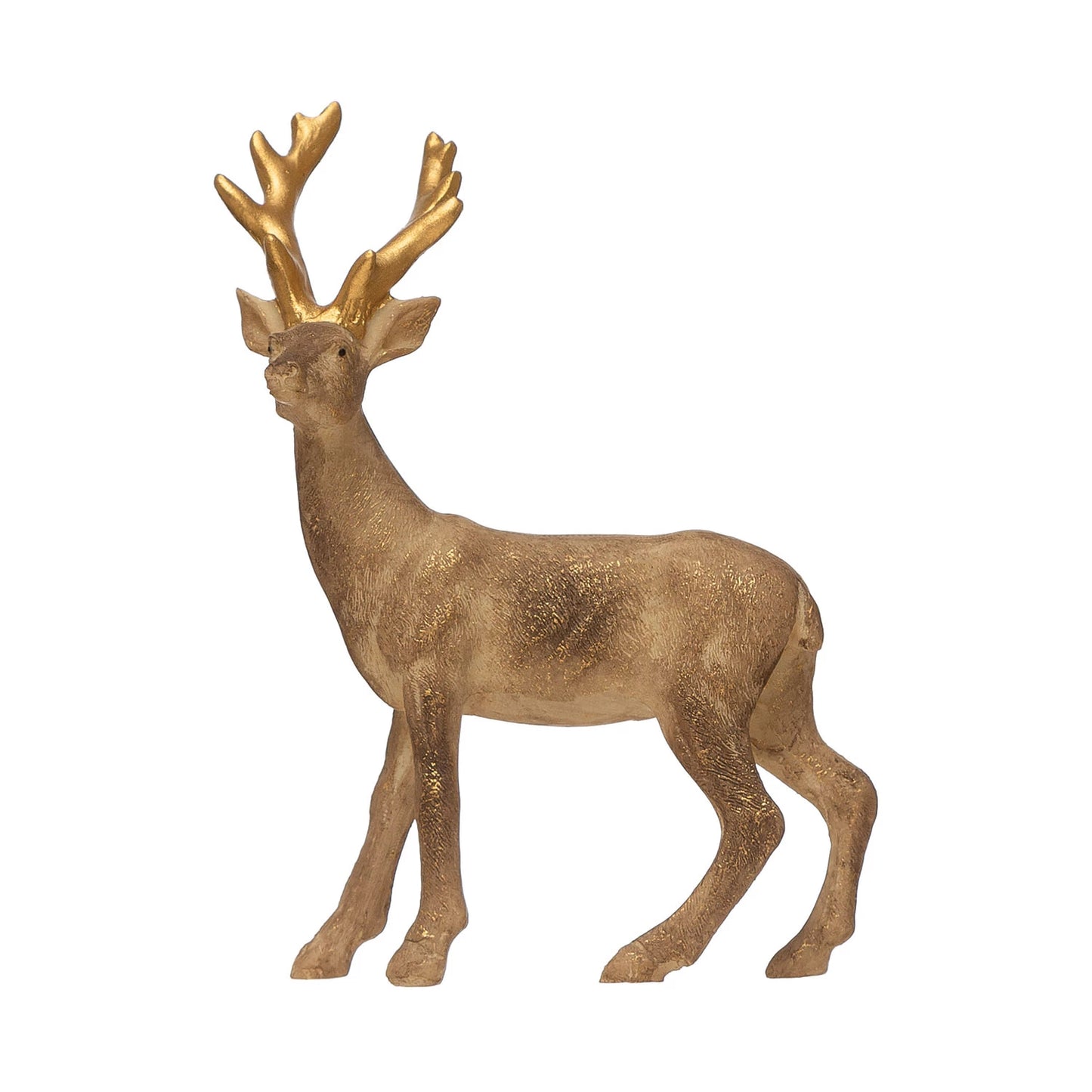 4-3/4"L x 5-3/4"H Resin Standing Deer with Gold Accents, Brown