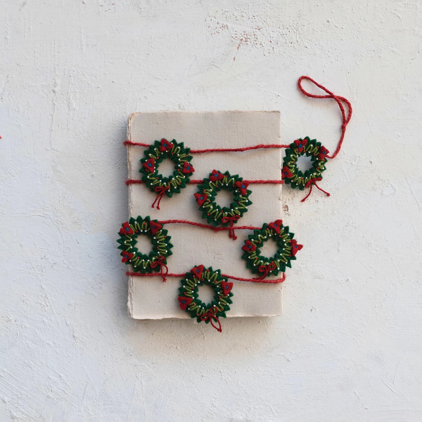 Handmade Wool Felt Holiday Wreaths Garland, Multi Color