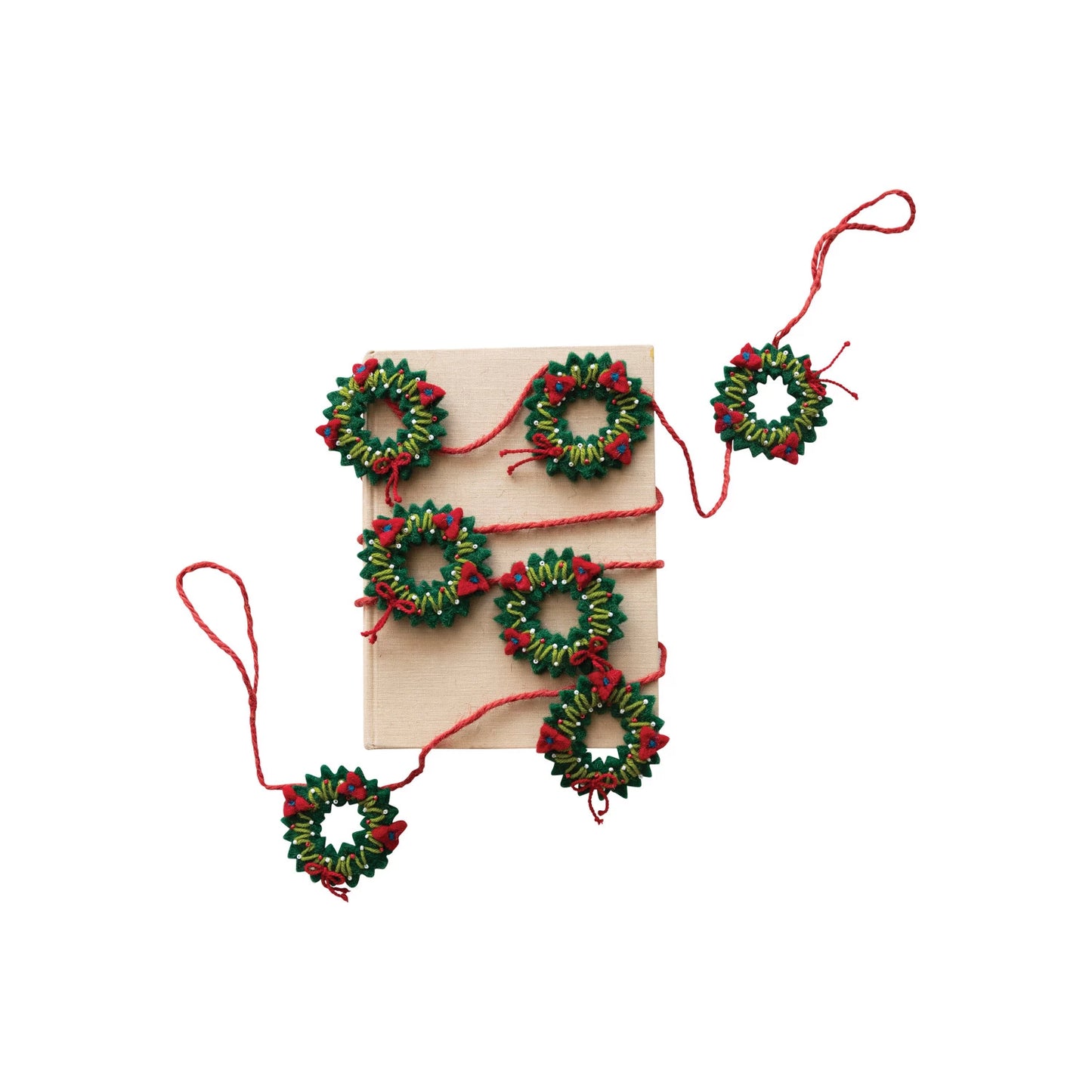 Handmade Wool Felt Holiday Wreaths Garland, Multi Color