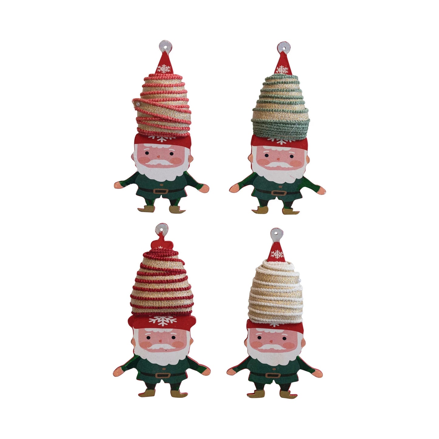 5 Yard Cotton Ribbon w/ Metallic Gold Thread on Gnome Shaped Spool, 4 Colors