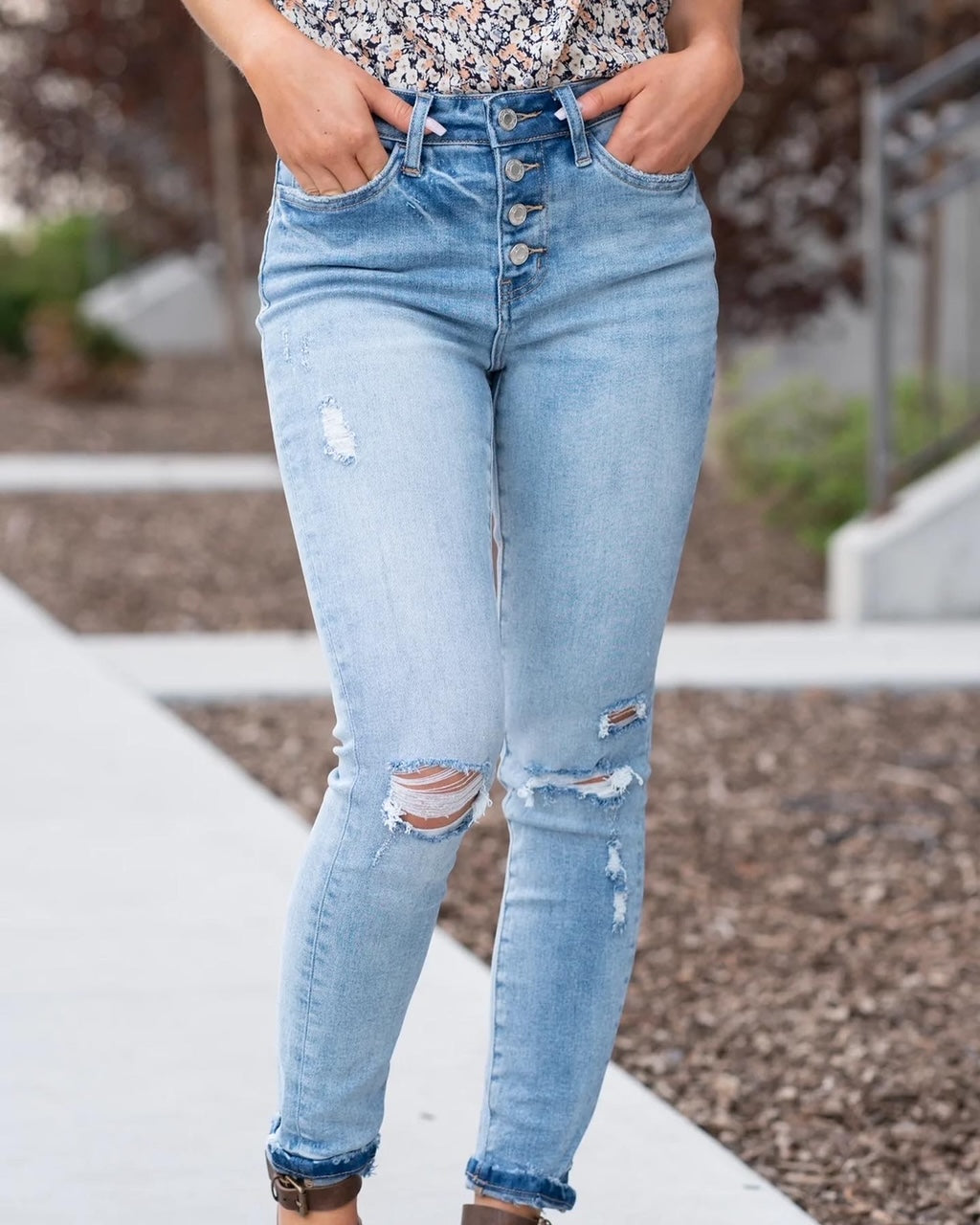 Vervet High Rise Button Up Ankle Skinny w/ Cuff.