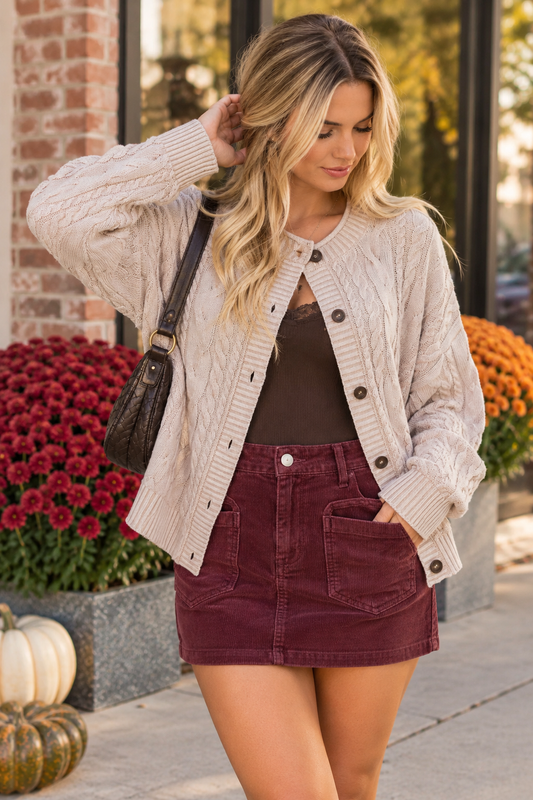 Washed Cable Knit Cardigan