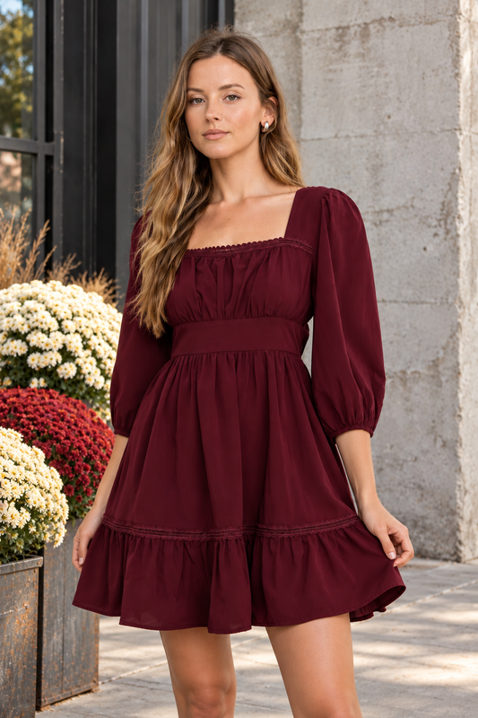 Puff Sleeve Ruffle Mini Dress