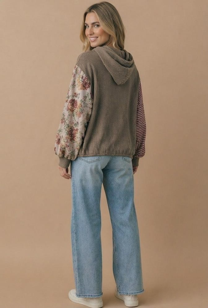Patchwork Balloon Sleeve Hoodie